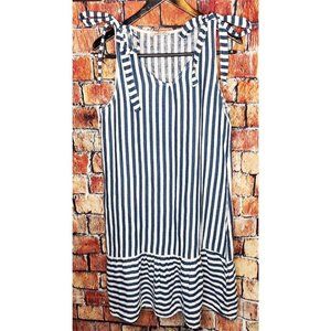 Francesca Bettini Linen Dress Blue White Striped Scoop Neck Sleeveless Shift Med